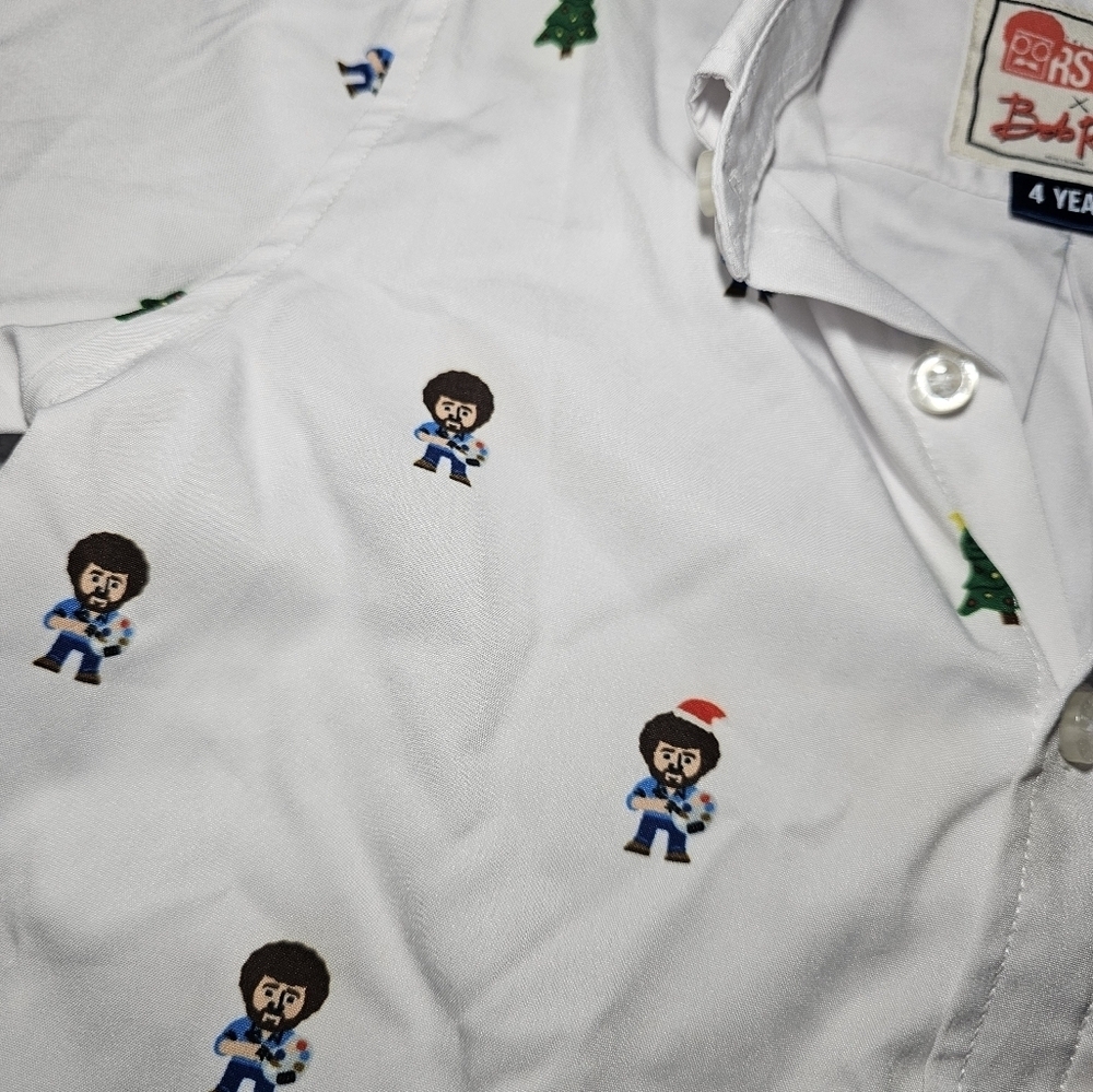RSVLTS x Bob Ross Kids White Button Down Short Sleeve Shirt - Picture 5 of 9